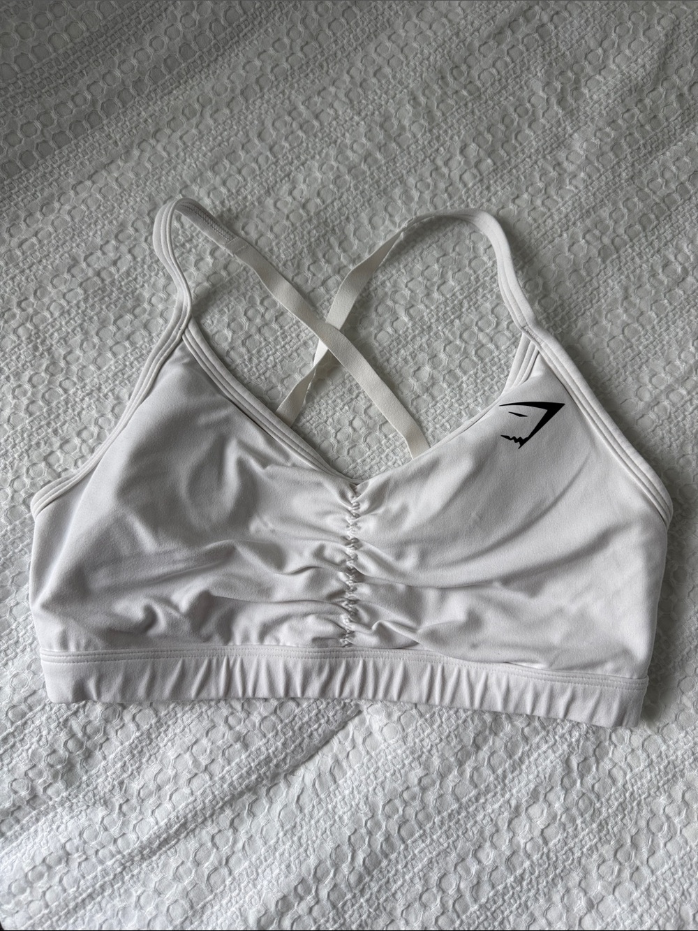 Gymshark White Ruched Cross-Back Sports Bralette